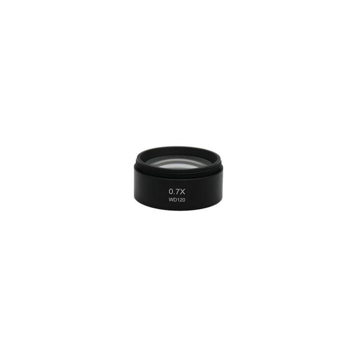 0.7X Auxiliary Objective Barlow Lens for SZ0501, SZ0502 Zoom Stereo Microscope, Screw Thread:M48x0.75mm, SKU SZ05014311, three quarter front view