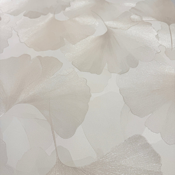 Athena Cream Metallic Gingko Leaf Patterned Wallpaper Home Improvement