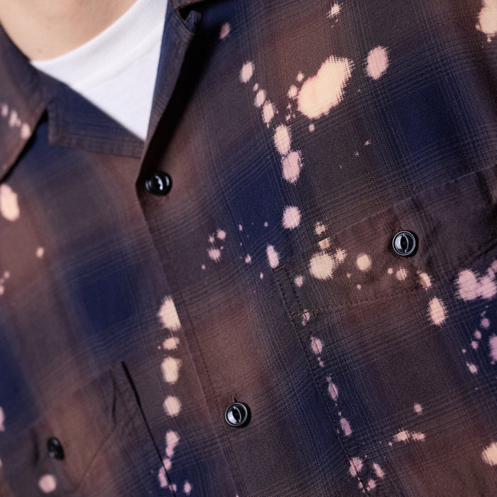 BEAMS - Bleach Ombre Open Collar Shirt - Brown