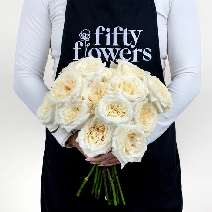 White Candlelight Rose Bouquet Apron - Image