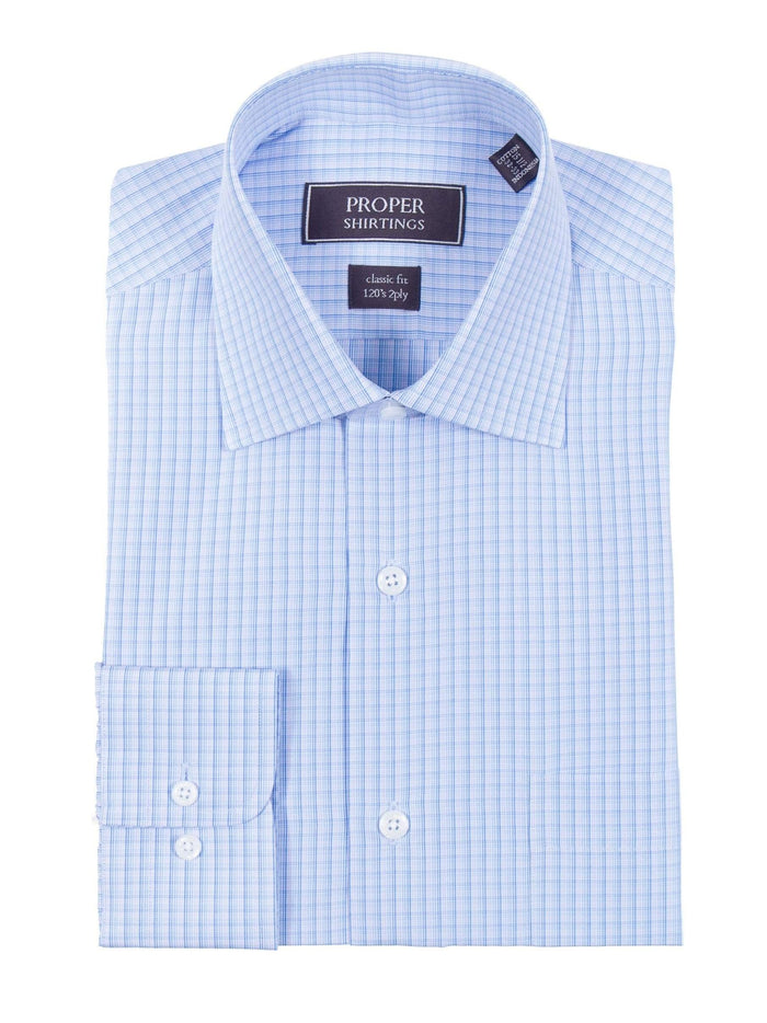 Proper Shirtings SHIRTS Classic Fit Blue & Subtle Pink Check 120's 2Ply Cotton Dress Shirt