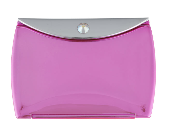 Fancy Metal Goods Metallic Pink Mirror Compact Envelope 3x Mag with Swarovski Crystal Elements