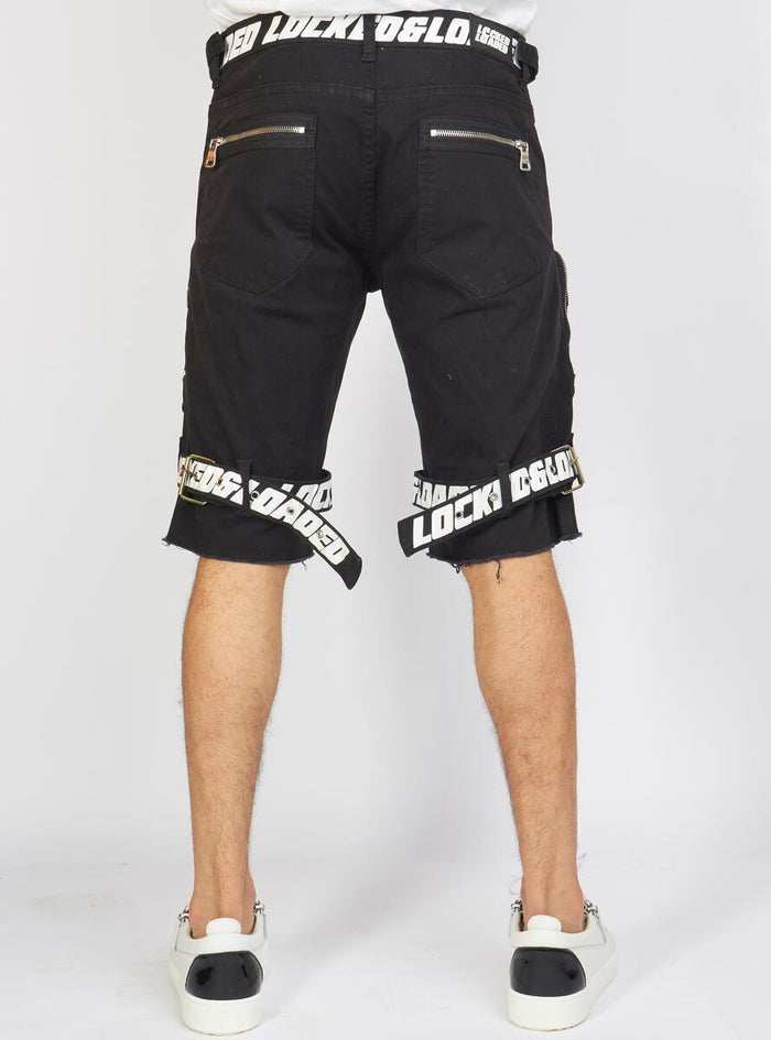 LOCKED & LOADED JEAN SHORT LLTS421102 - BLACK/WHITE