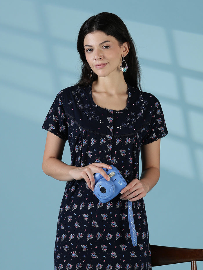Navy cotton blend soft daily wear nightwear for women