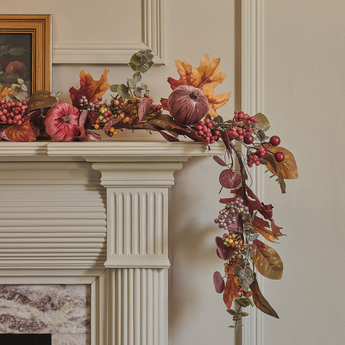 Pre Lit Luxury Velvet Pumpkin Meadow Wreath & Garland