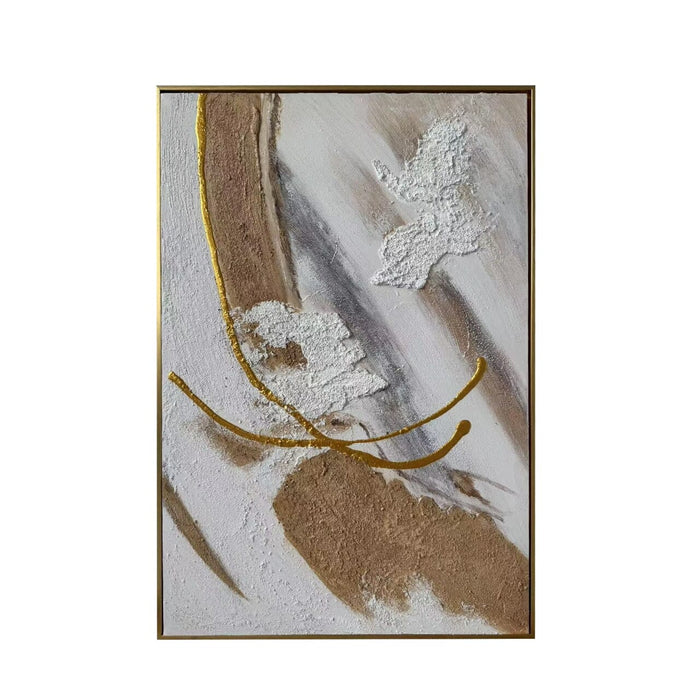 Verona Cream, Taupe & Gold Abstract Paint Brush Effect Textured Canvas Wall Art Accessories