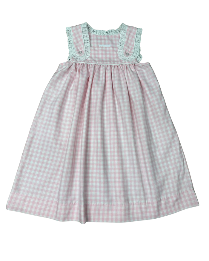 Whimsy Bay Pink Gingham Lace Dress
