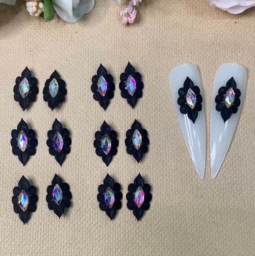 04 Pieces Acrylic Black 3D Flowers Nails
