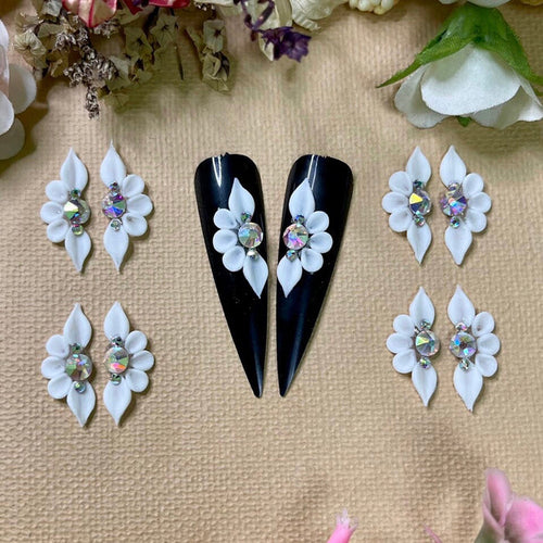 04 Pieces Long Petals Acrylic 3D Flowers Nails