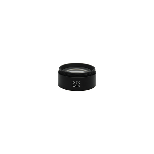 0.7X Auxiliary Objective Barlow Lens for SZ0501, SZ0502 Zoom Stereo Microscope, Screw Thread:M48x0.75mm, SKU SZ05014311, three quarter front view