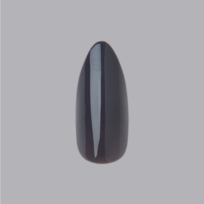 100% Chance - Press-On | Long | Almond showing single long almond press-on nail in glossy moody gunmetal blue polish
