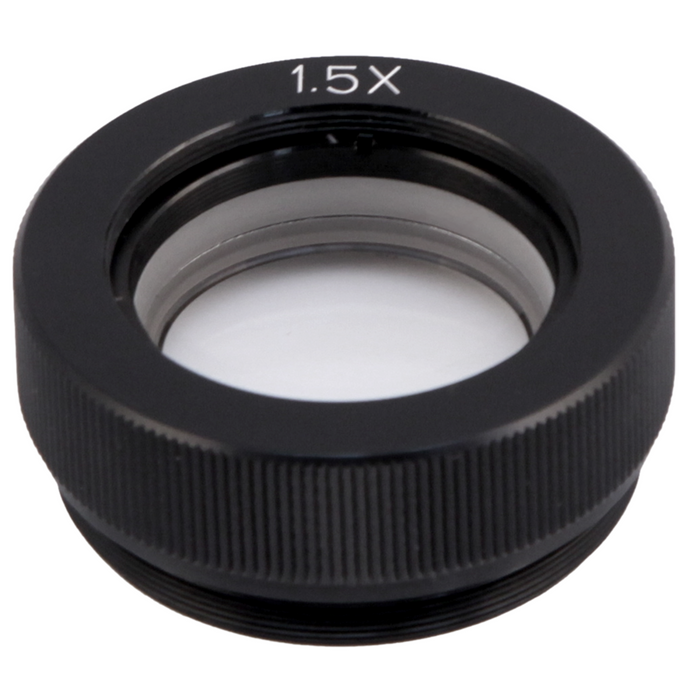 1.5X Auxiliary Objective Barlow Lens for SZ0702 Zoom Stereo Microscope, Screw Thread:M48x0.75mm, SKU SZ07024511, three quarter front view