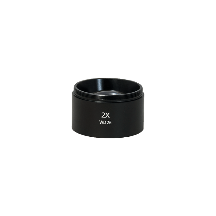 2X Auxiliary Objective Barlow Lens for SZ0501, SZ0502 Zoom Microscope, Screw Thread:M48x0.75mm, SKU SZ05014611, three quarter front view