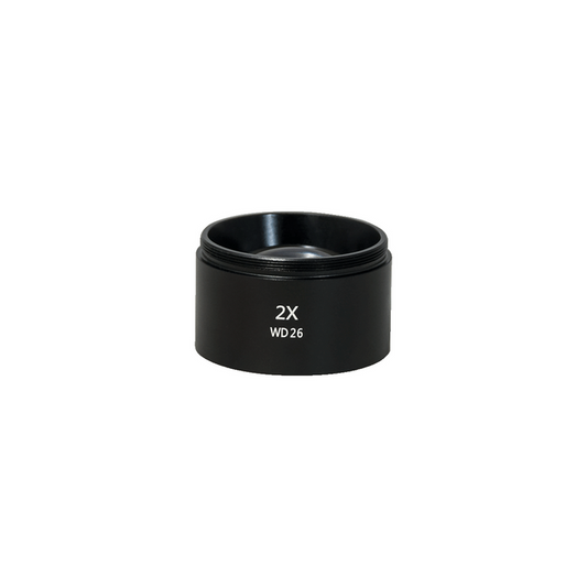 2X Auxiliary Objective Barlow Lens for SZ0501, SZ0502 Zoom Microscope, Screw Thread:M48x0.75mm, SKU SZ05014611, three quarter front view