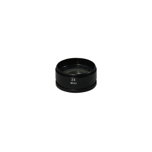 2X Auxiliary Objective Barlow Lens for SZ0503 Zoom Stereo Microscope, Screw Thread:M48x0.75mm, SKU SZ05034611, three quarter front view