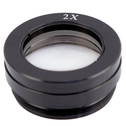 2X Auxiliary Objective Barlow Lens for SZ0702 Zoom Stereo Microscope, Screw Thread:M48x0.75mm, SKU SZ07024611, three quarter front view