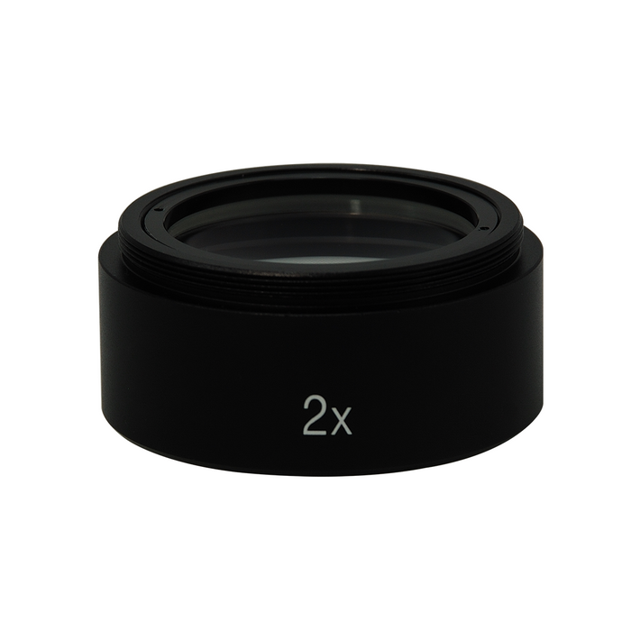 2X Auxiliary Objective Barlow Lens for SZ2701 Zoom Stereo Microscope, Screw Thread:M52x0.75mm, SKU SZ27014611, three quarter front view