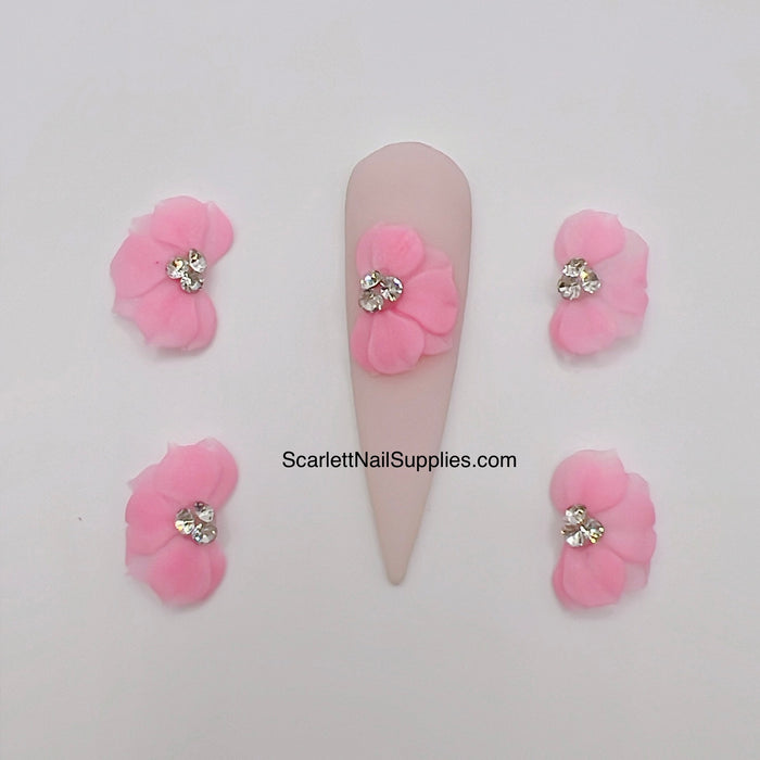 4pcs PINK 3D Acrylic Nail Flowers