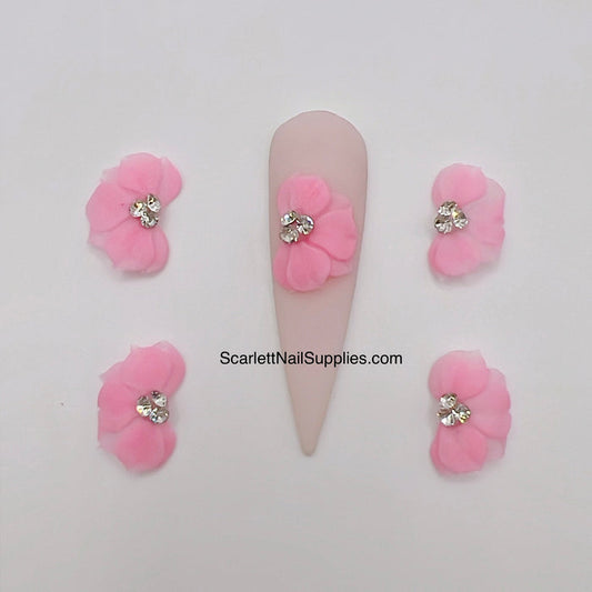 4pcs PINK 3D Acrylic Nail Flowers