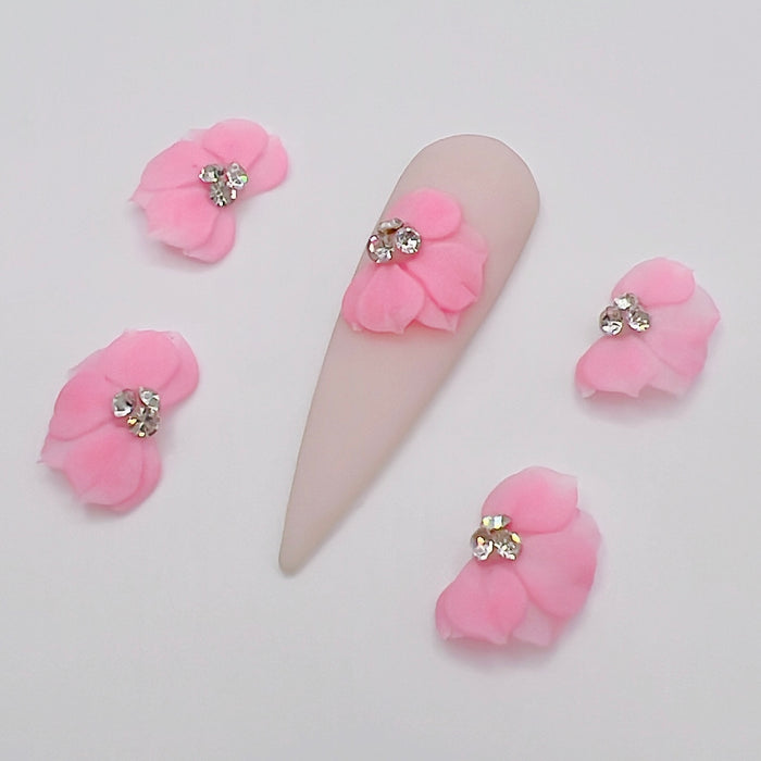 4pcs PINK 3D Acrylic Nail Flowers