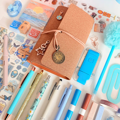 Warm Beige & Baby Blue Stationery Gift Bundle | Journal, Pens, Stickers & Accessories