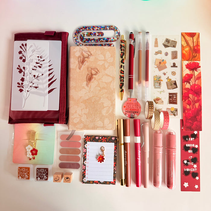 Burgundy & Beige Desk Set | Floral Journal Stationery Gift Box