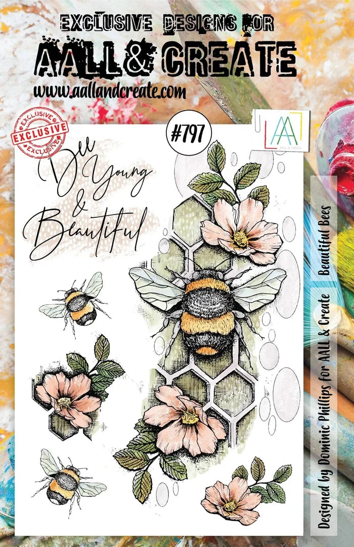 AALL and Create Stamp Set - 797 - Beautiful Bees. Size: 14.6x20 cm | 5.8"x7.9". Available at Embellish Away located in Bowmanville Ontario Canada.