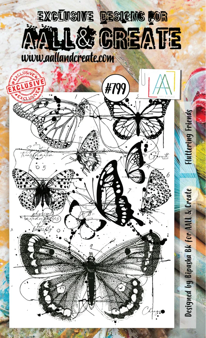 AALL and Create Stamp Set - 799 - Fluttering Friends. Size: 10cmx15cm | 3.9"x5.9". Available at Embellish Away located in Bowmanville Ontario Canada.