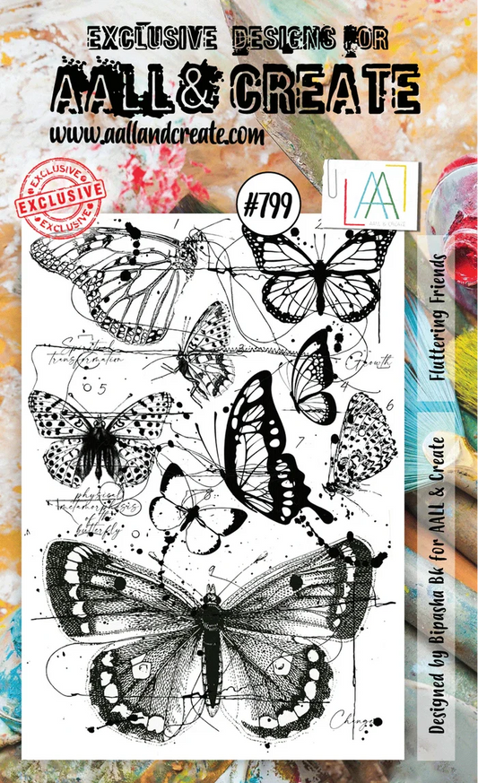 AALL and Create Stamp Set - 799 - Fluttering Friends. Size: 10cmx15cm | 3.9"x5.9". Available at Embellish Away located in Bowmanville Ontario Canada.