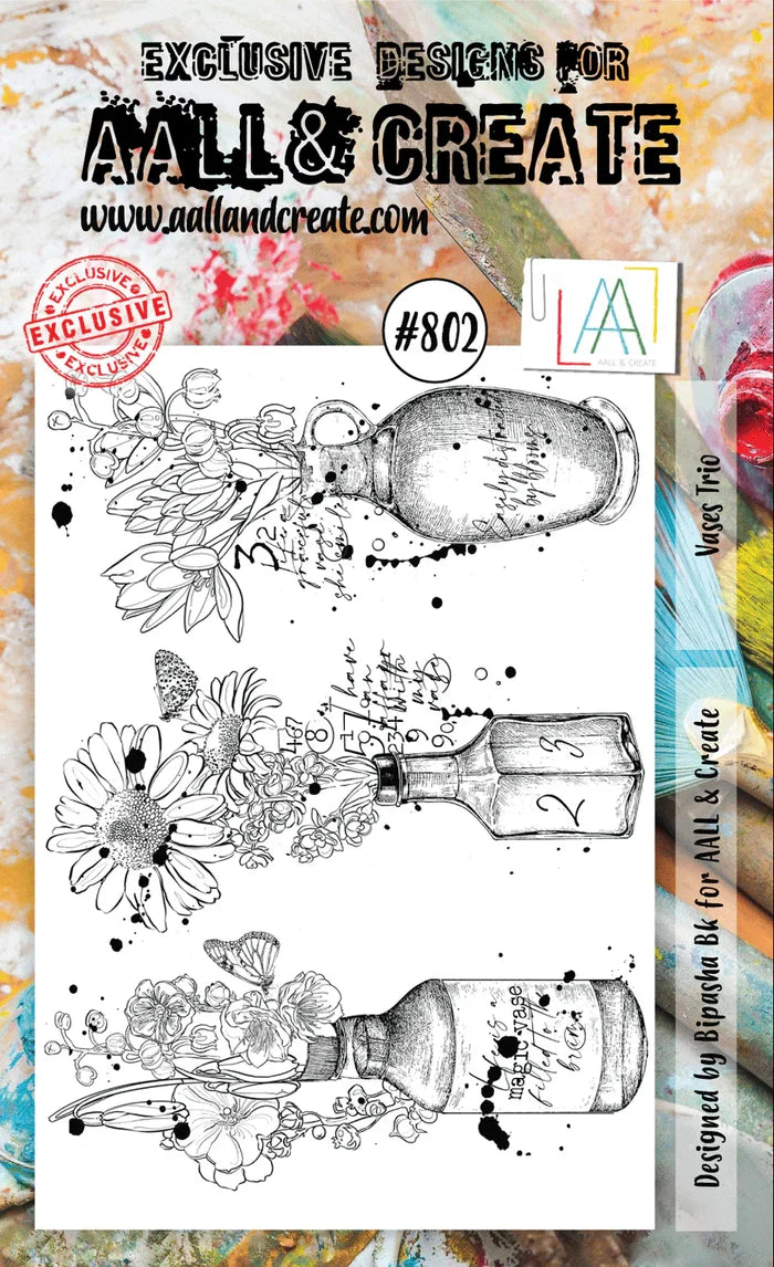 AALL and Create Stamp Set - 802 - Vases Trio. Size: 10cmx15cm | 3.9"x5.9". Available at Embellish Away located in Bowmanville Ontario Canada.