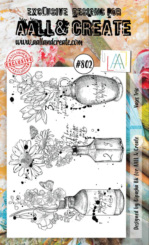 AALL and Create Stamp Set - 802 - Vases Trio. Size: 10cmx15cm | 3.9"x5.9". Available at Embellish Away located in Bowmanville Ontario Canada.