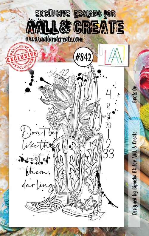AALL and Create Stamp Set - 842 - Boots On. Size: 7.3x10.25 cm | 2.9"x4". Available at Embellish Away located in Bowmanville Ontario Canada.