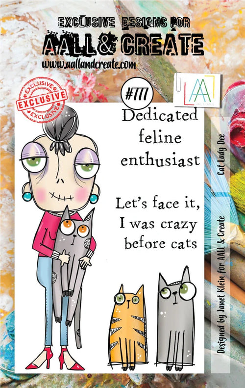 AALL & Create Stamp Set - 777 - Cat Lady Dee. Size: 7.3x10.25 cm | 2.9"x4". Available at Embellish Away located in Bowmanville Ontario Canada.
