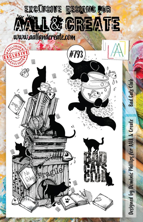 AALL & Create Stamp Set - 793 - Bad Cats Club. Size: 14.6x20 cm | 5.8"x7.9". Available at Embellish Away located in Bowmanville Ontario Canada.