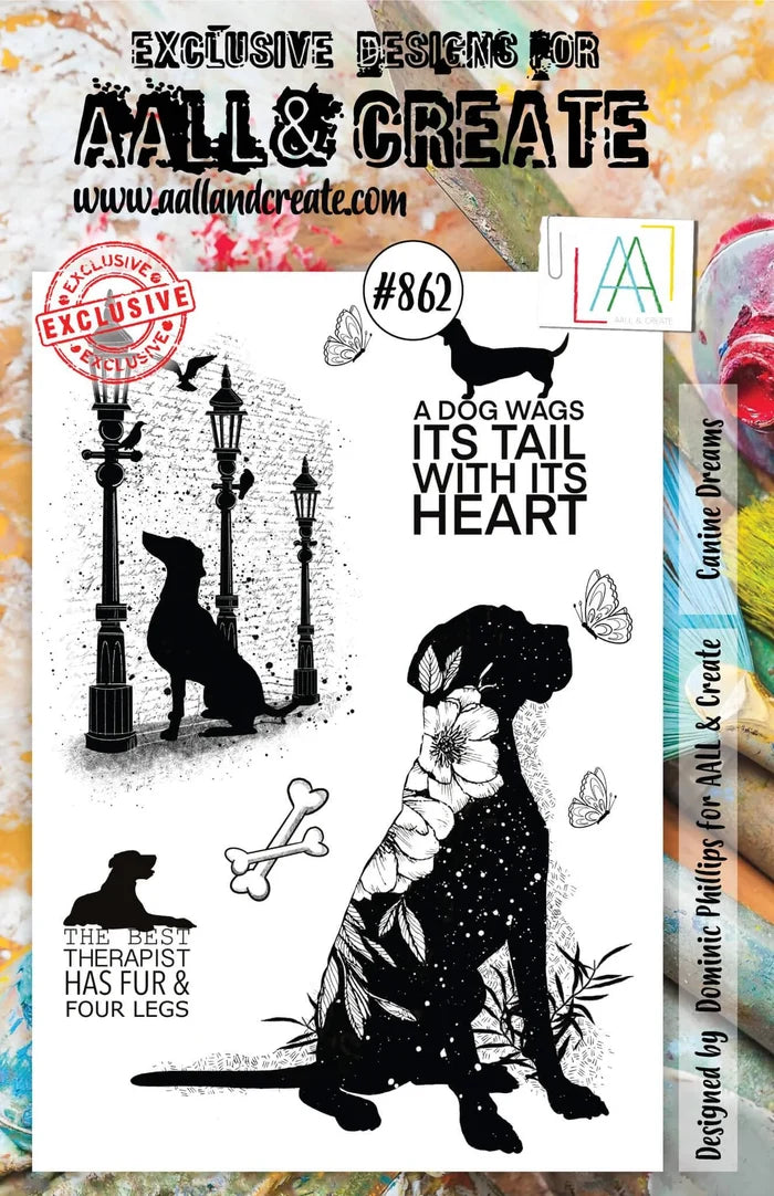 AALL & Create Stamp Set - 862 - Canine Dreams. Size: 14.6x20 cm | 5.8"x7.9". Available at Embellish Away located in Bowmanville Ontario Canada.
