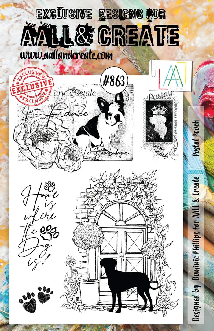 AALL & Create Stamp Set - 863 - Postal Pooch. Size: 14.6x20 cm | 5.8"x7.9". Available at Embellish Away located in Bowmanville Ontario Canada.