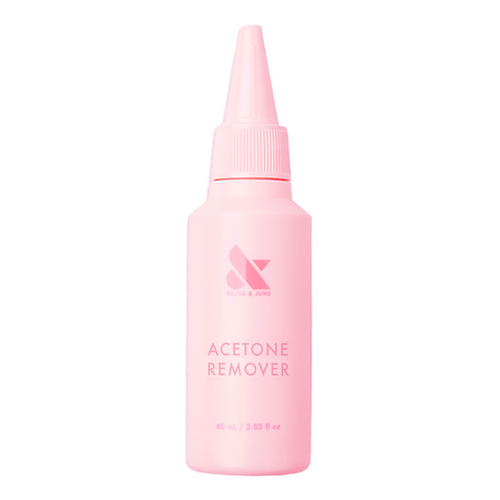 Pink squeeze bottle of Acetone Remover for easy at-home mani and gel polish removal in 10 to 15 minutes