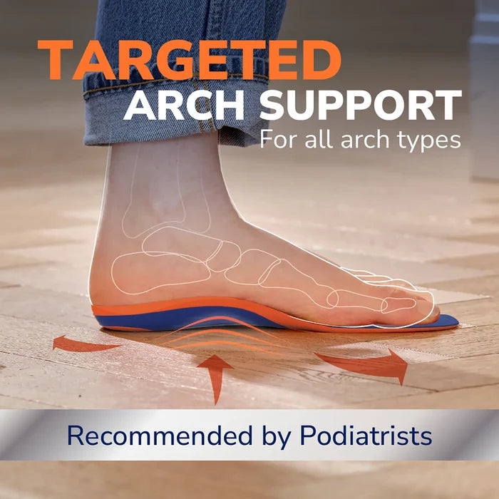 Targeted arch support insole with outlined arch and comfort support zones