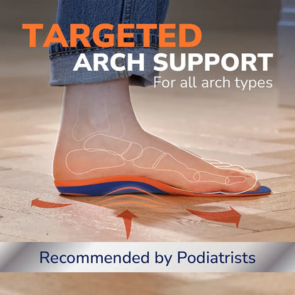 Targeted arch support insole with outlined arch and comfort support zones