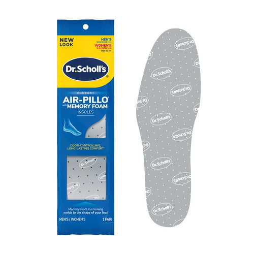 Memory foam insole package with two gray insoles, dotted comfort design, 1 pair.