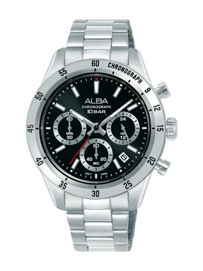 Alba Round Black Dial Analog Watch With Chronograph Display & Metal Strap - AT3L27X1