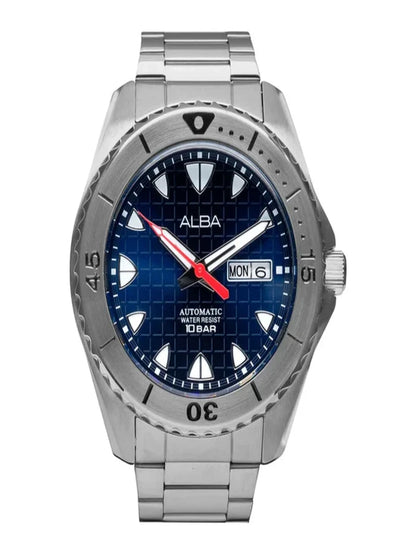Alba Round Blue Dial Automatic Chronograph Watch With Day & Date Display & Silver Strap  - AL4579X1