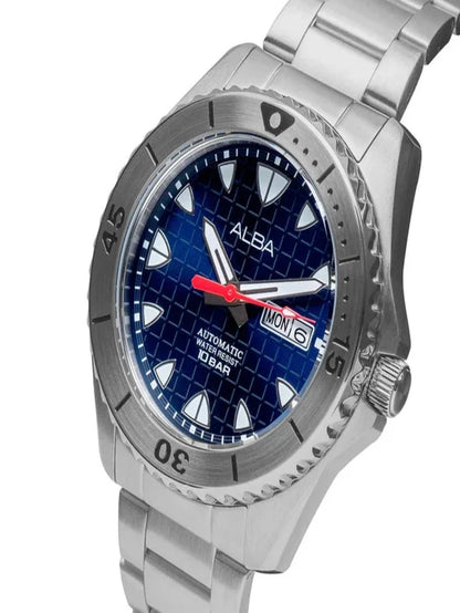 Alba Round Blue Dial Automatic Chronograph Watch With Day & Date Display & Silver Strap  - AL4579X1