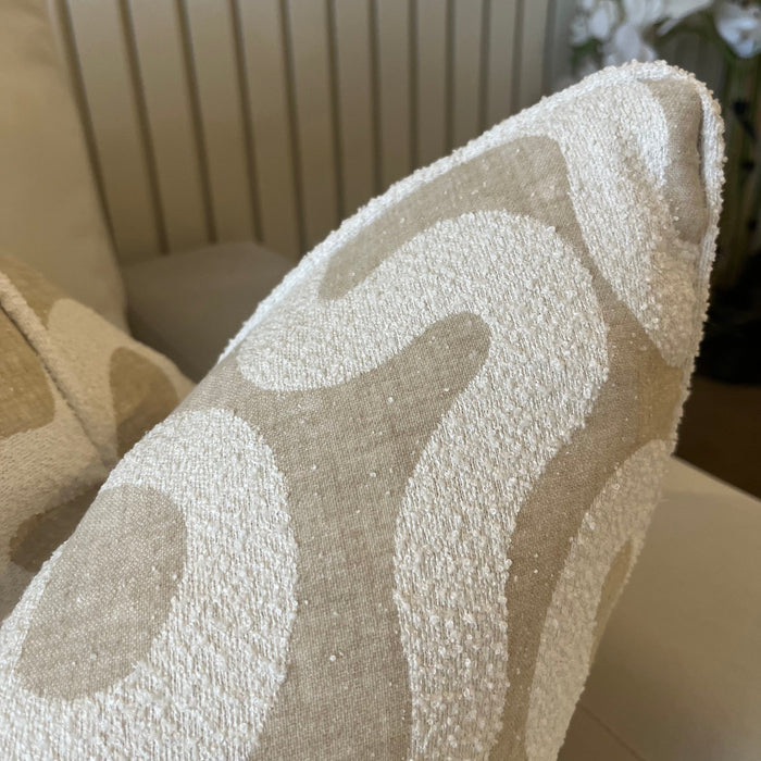 Amberlyn Luxury Beige & Cream Boucle Squiggle Piped Feather Filled Cushion - 50x50cm Textiles