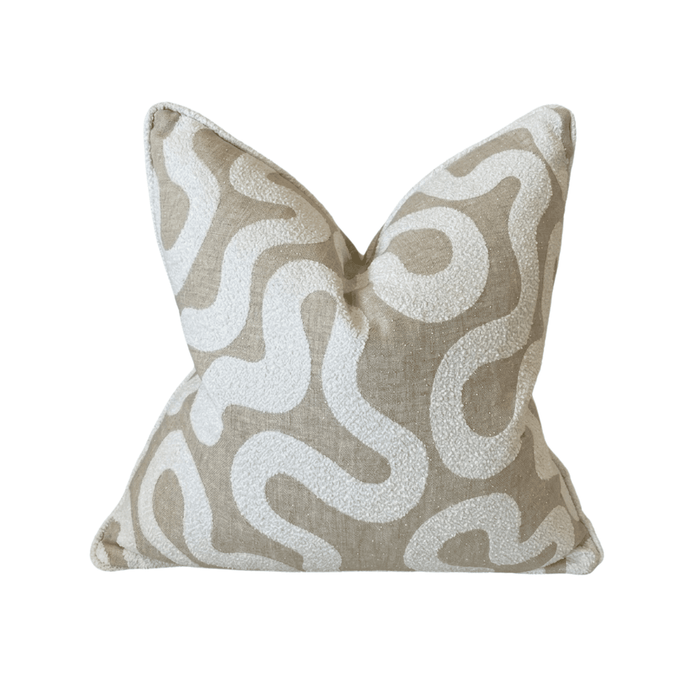 Amberlyn Luxury Beige & Cream Boucle Squiggle Piped Feather Filled Cushion - 50x50cm Textiles