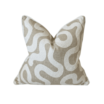 Amberlyn Luxury Beige & Cream Boucle Squiggle Piped Feather Filled Cushion - 50x50cm Textiles