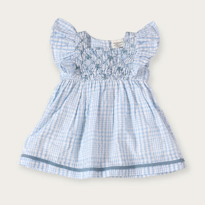 Anna Hand Smocked Seersucker Baby Dress+Bloomer (Organic Cotton)