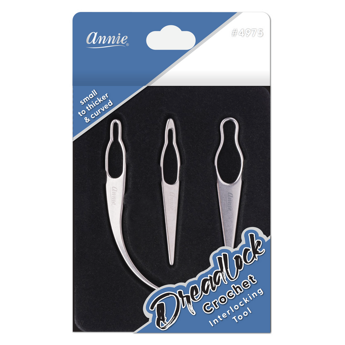 Annie Dreadlock Crochet Interlocking Tool Set, 3 Piece, Silver