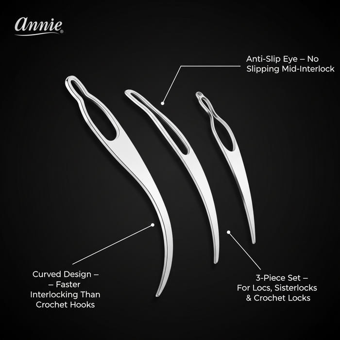 Annie Dreadlock Crochet Interlocking Tool Set, 3 Piece, Silver