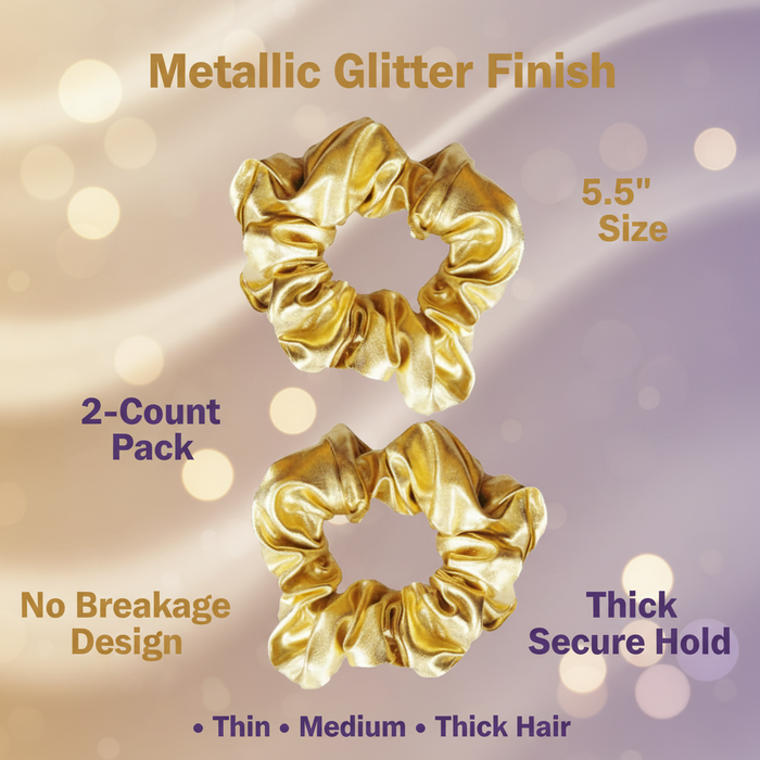 Annie Metallic Scrunchie 5.5 Inch, 2 Count, Gold